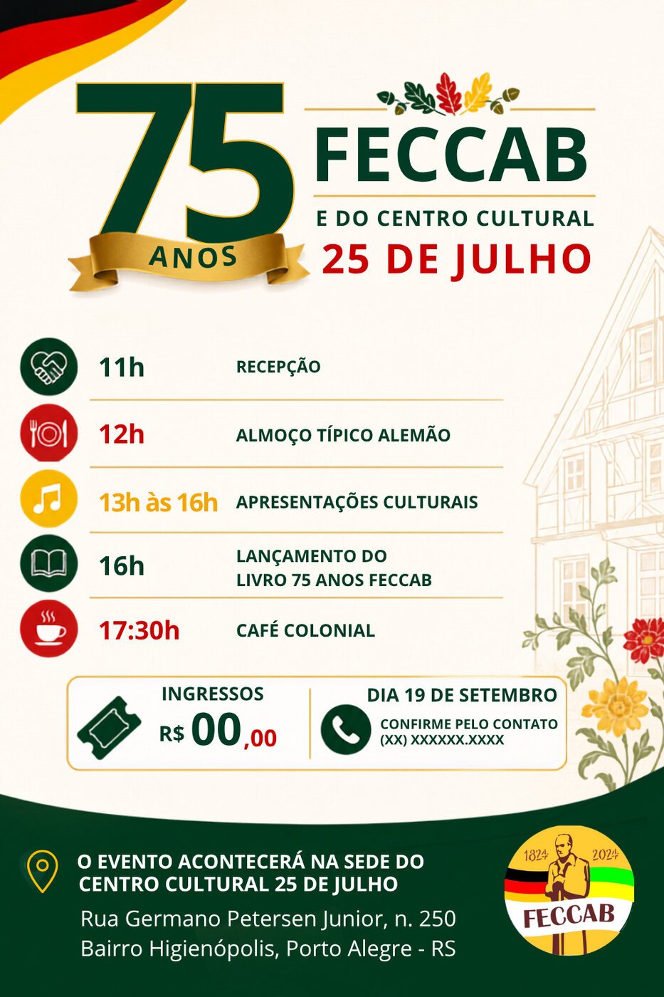 Arte de divulgação do evento de 75 anos da Feccab